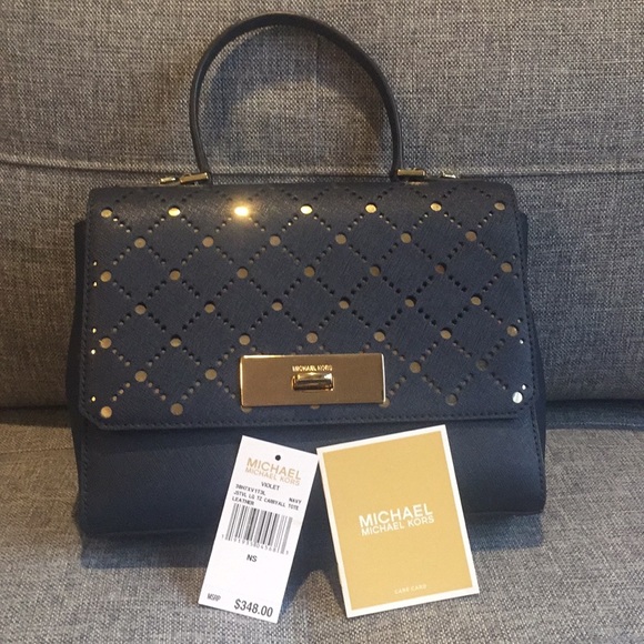 Michael Kors Handbags - Michael Kors navy satchel “violet” excellent cond